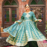 Gull Bahar Pishwas, Raw Silk Dress, Embroidered Pishwas, Luxury Wedding Outfit, Formal Wear for Women, Organza Dupatta Design